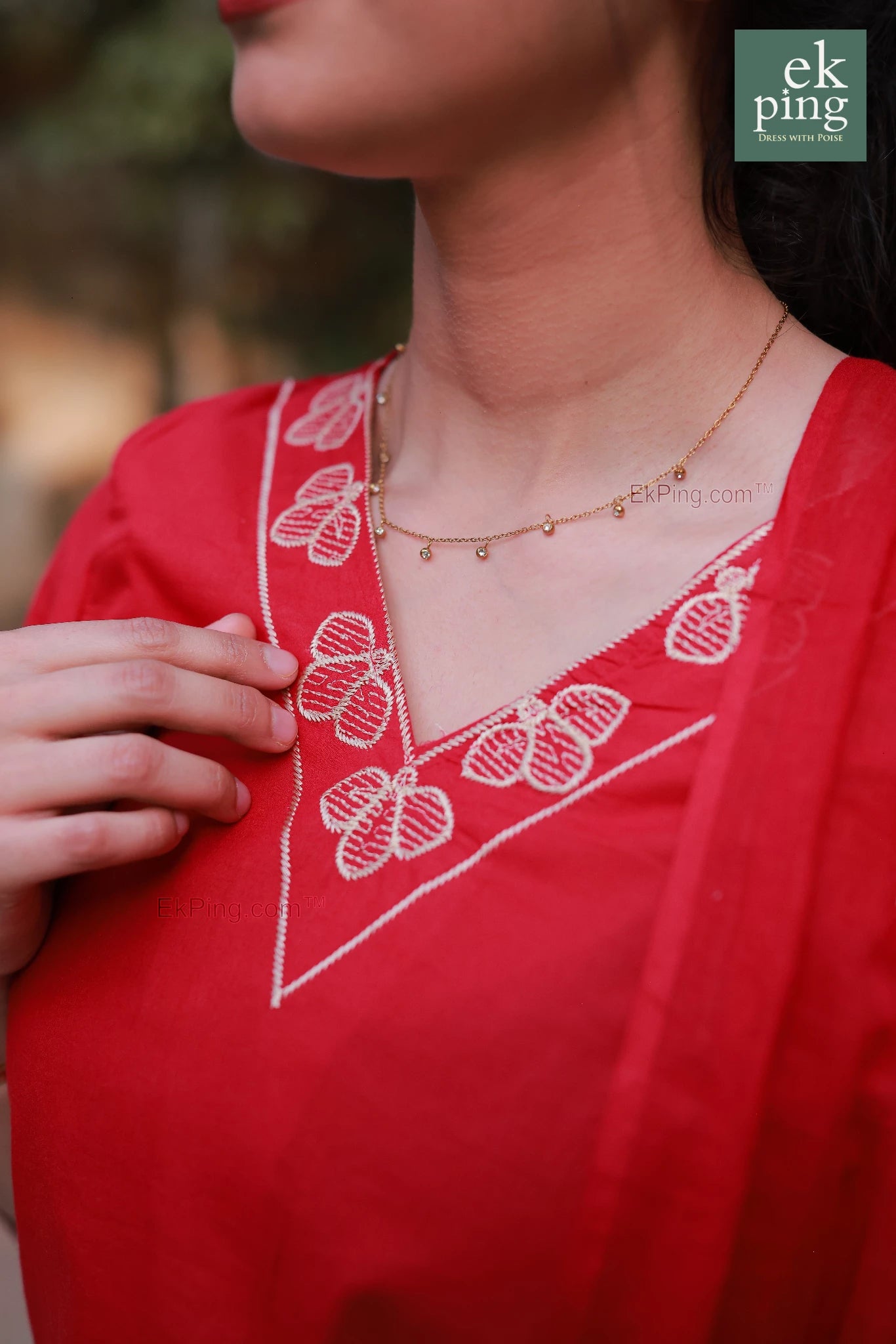 Red red salwar with neck design close up