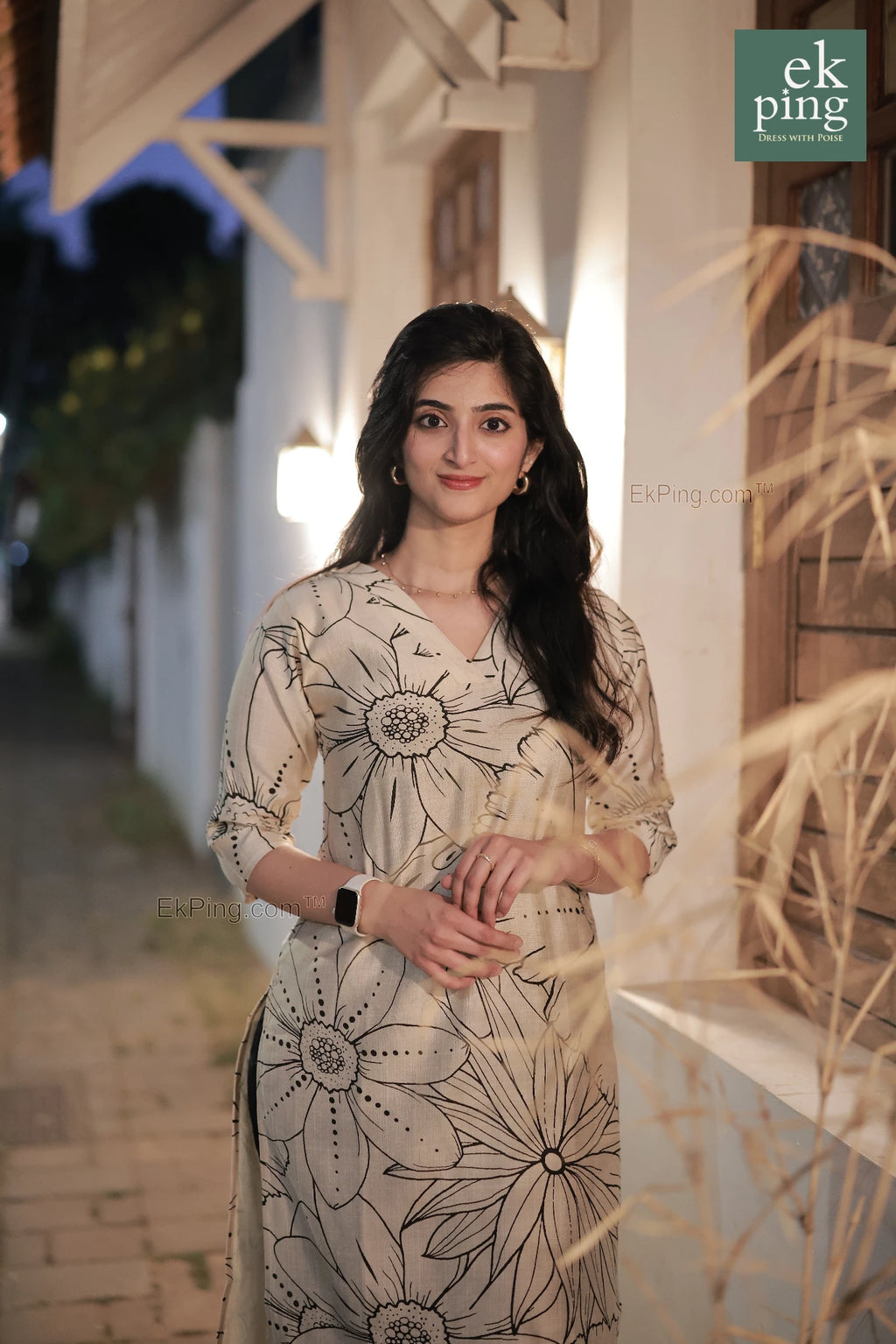 Girl in Cream Kurti Top in outdoor